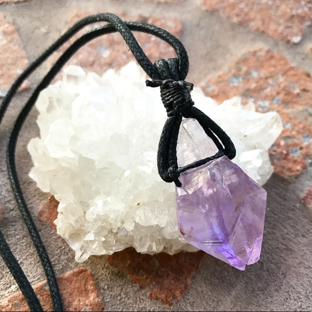 Genuine raw amethyst crystal rock gem necklace - Picture 2 of 8